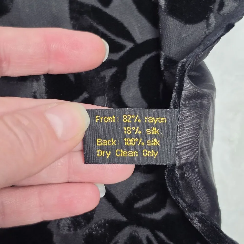 Vintage ADG Black Burnout Velvet Silk Floral Scarf Rectangle 8